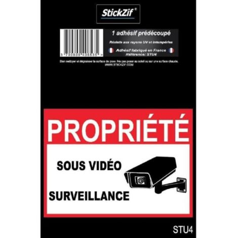PROPRIETE SOUS VIDEO SURVEILLANCE Adhesif pre-decoupe - Dimension 9 x 6.5 cm - Resistant UV