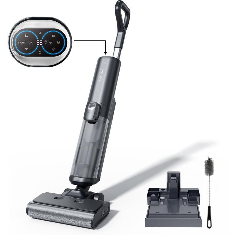 Proscenic - F20A - Aspirateur balai laveur - Aspirateur sec et humide 3 en 1 - Auto-nettoyage - Autonomie 35 min - Grand réservoir 2L - Gris