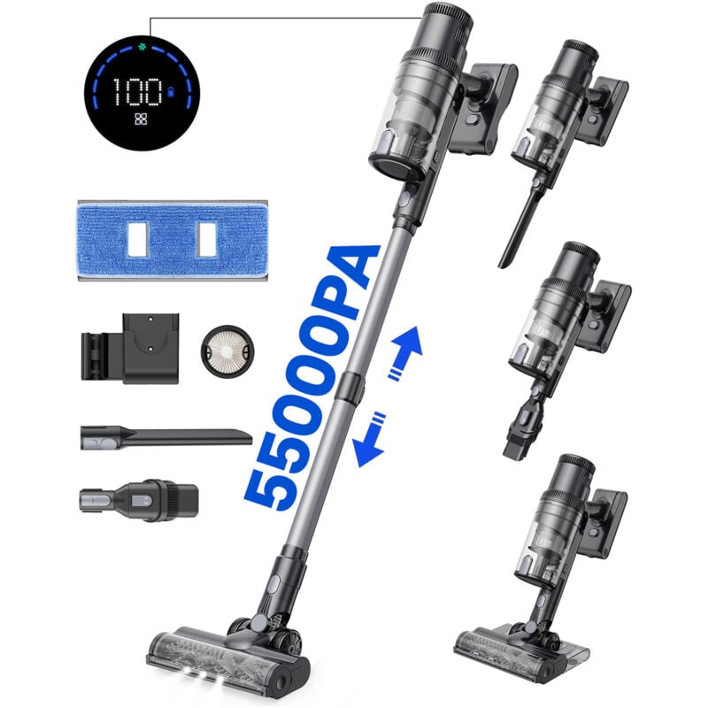 Proscenic - P11 Mopping-Aspirateur Balai sans Fil, Réservoir d'eau 340ML, 35000 Pa, 400W, Ultra Léger