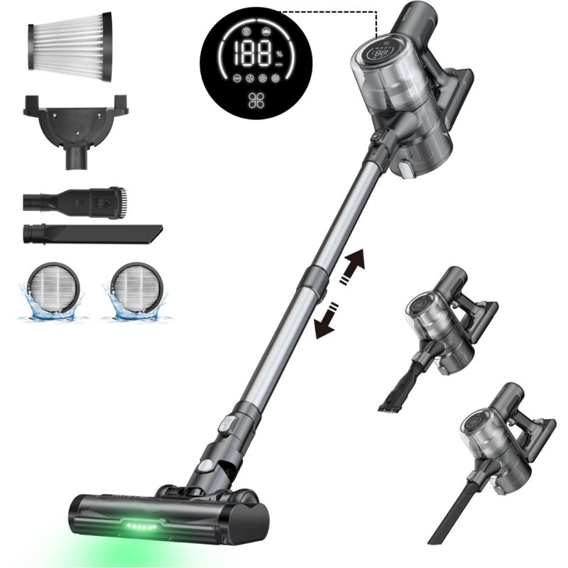 Proscenic - P13, Aspirateur Balai sans Fil Puissant 35KPA/400W,Autonomie 45 min,1.2L Grand capacité, Multifonctions 6 en 1, Anti-enchevêtrement,Ecran