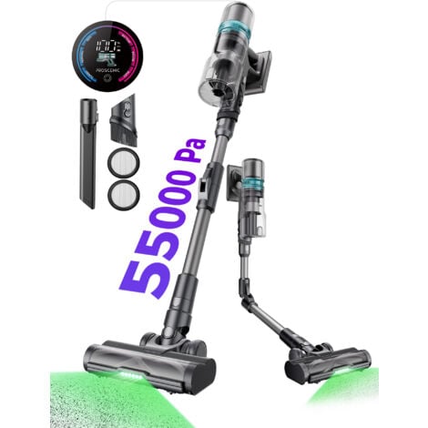 Proscenic P16, Aspirateur balai sans fil 550W/55KPA, 55 min longue d'autonomie, Tube pliable, Brosse anti-enchevêtrement, Grande poubelle 1.5L, Gris