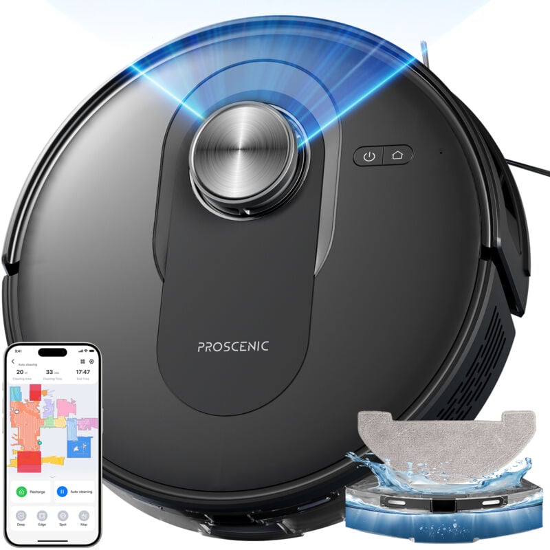 Proscenic Q8 - Aspirateur robot laveur - 4200Pa - 200 min d'autonomie - Navigation LIDAR - Contrôle par App & Google home & Siri & Alexa & IFTTT