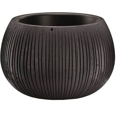 Prosperplast Beton Bowl Pot de fleurs en plastique 2 en 1 avec pot rond en couleur ciment noir 21,8 (Hauteur) x 37 (Profondeur) x 37 (largeur) cm