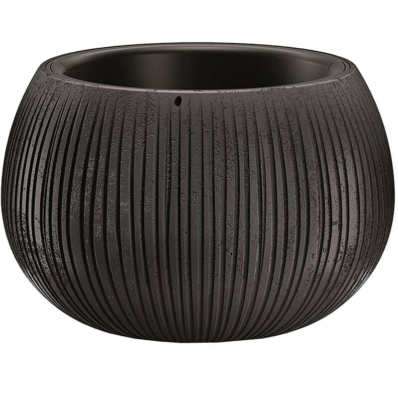Beton Bowl Pot de fleurs en plastique 2 en 1 avec pot rond en couleur ciment noir 13,6 (Hauteur) x 18 (Profondeur) x 18 (largeur) cm - Prosperplast