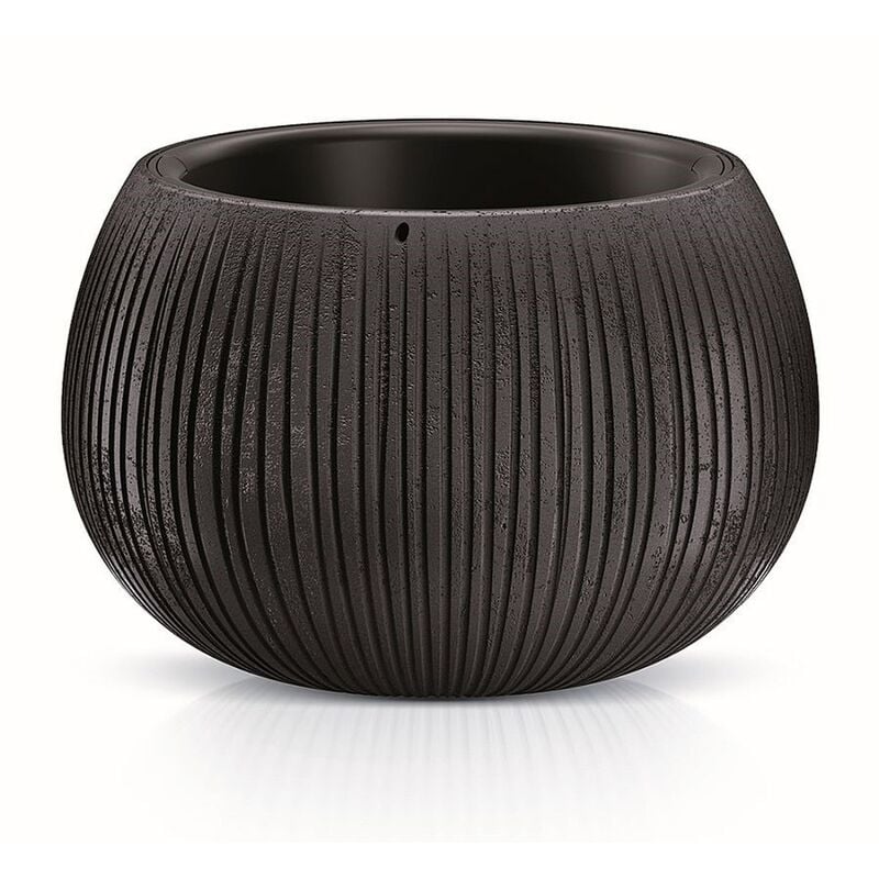 Beton Bowl Pot de fleurs en plastique 2 en 1 avec pot rond en couleur ciment noir 19,5 (Hauteur) x 29 (Profondeur) x 29 (largeur) cm - Prosperplast