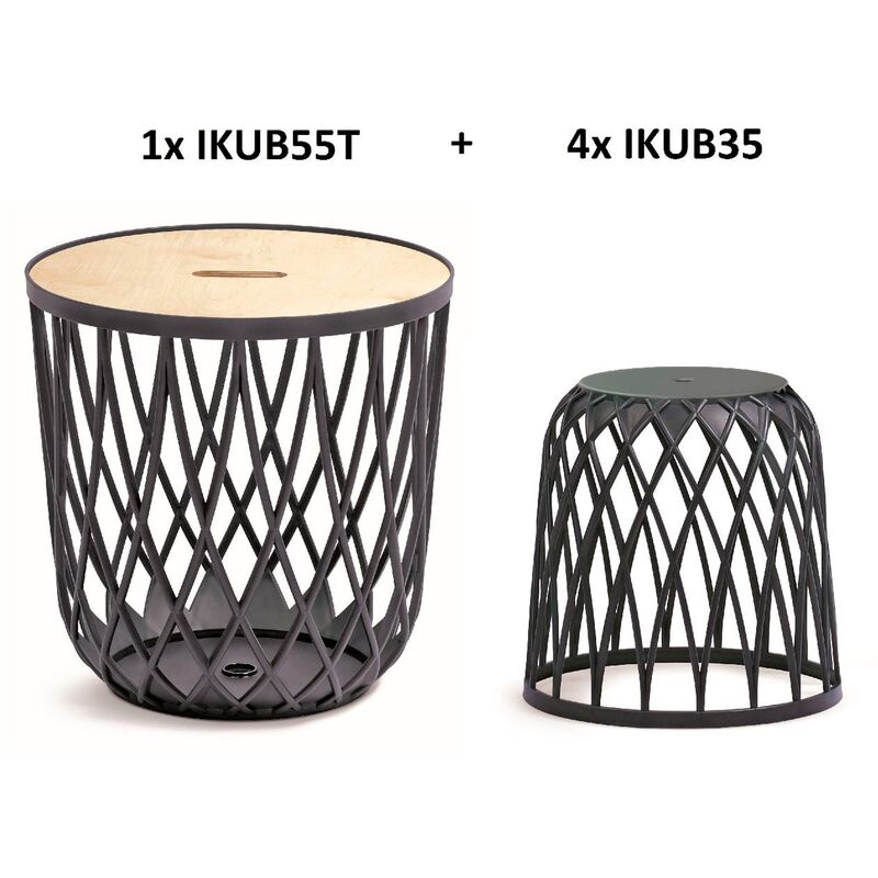 

Set de 5 cestas multifuncionales 55L (con tapa de madera) + 4x35L Uniqubo de plastico en color antracita - Prosperplast