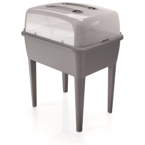 Prosperplast Jardinera alta 83 L, con tapa de policarbonato, para proteger tus plantas, Prosperplast Respana Planter Set de plástico en color Gris piedra, 96,3 (al