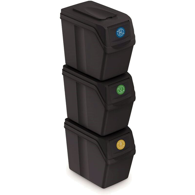 

Prosperplast Juego de 3 cubos de reciclaje con capacidad de 60 litros de compartimentos en color antracita 39x23x33 cm