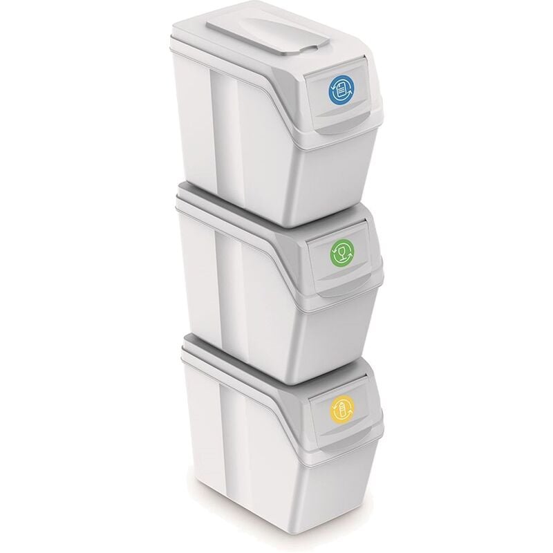 

Juego de 3 cubos de reciclaje con capacidad de 60 litros de compartimentos en color blanco 39x23x33 cm - Prosperplast