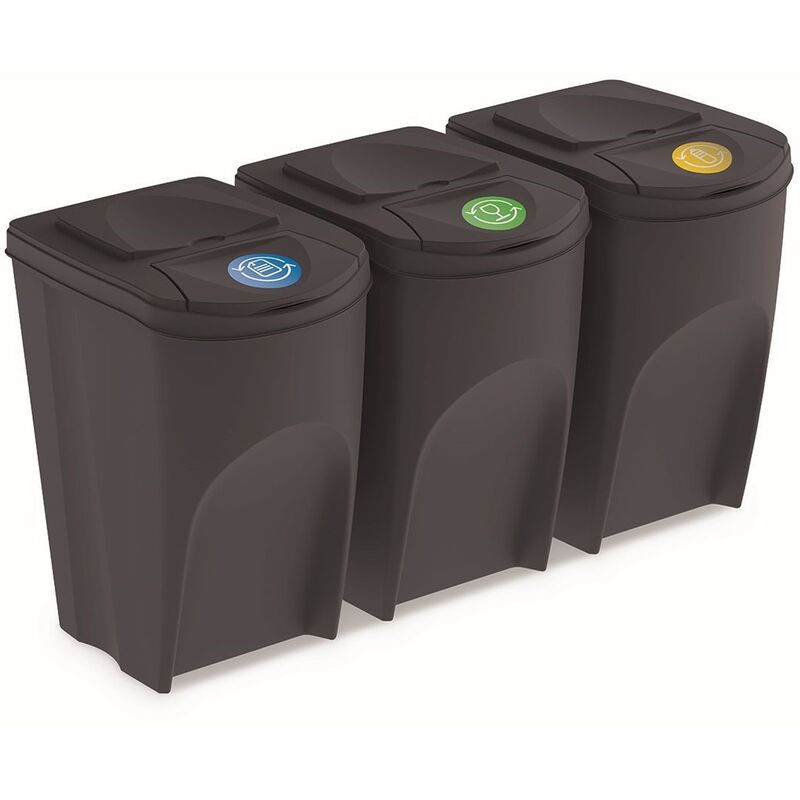 Prosperplast Lot de 3 cubes de recyclage 105 l Sortibox en plastique anthracite 3 x 35 l - Anthracite