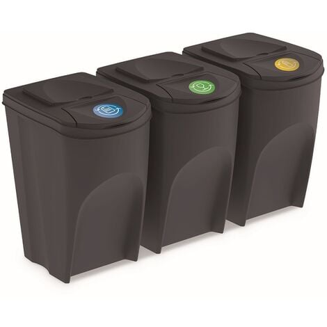 Prosperplast Lot de 3 cubes de recyclage 105 l Sortibox en plastique anthracite 3 x 35 l
