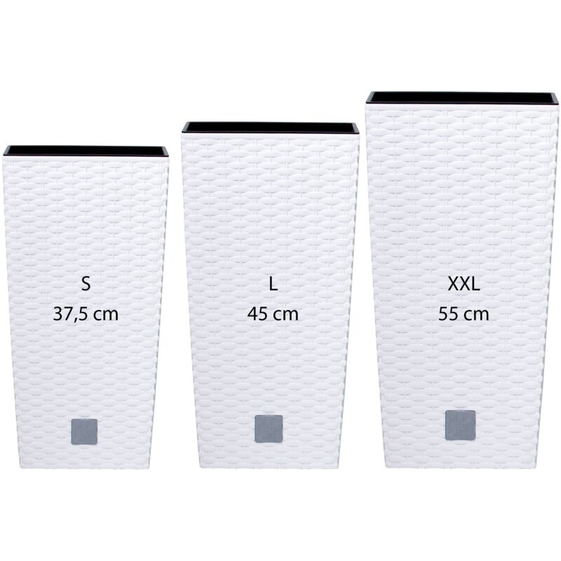 Lot de 3 Grands Pots Prosperplast (11,4/19/35 litres) Rato Square en Plastique Blanc avec réservoir. - Blanc