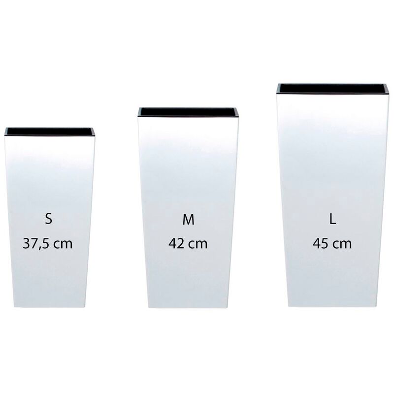 Lot de 3 pots hauts (11,4/16,3/19 litres) Urbi Carré en plastique de couleur blanche avec dépôt - Blanc - Prosperplast