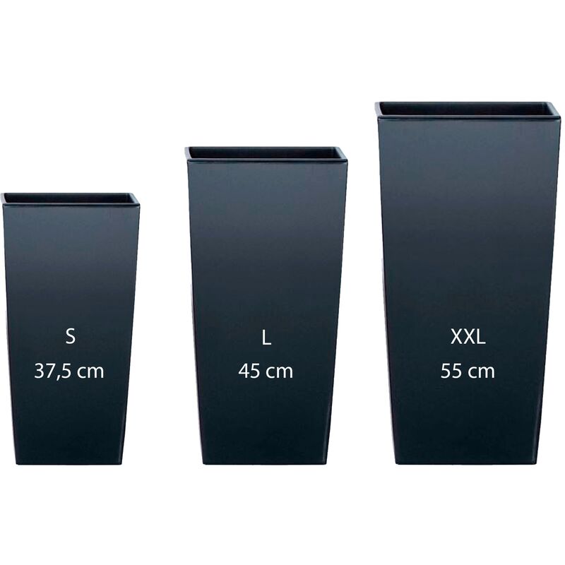 Lot de 3 pots hauts (11,4/19/35 litres) Urbi Square en plastique anthracite avec dépôt - Anthracite - Prosperplast