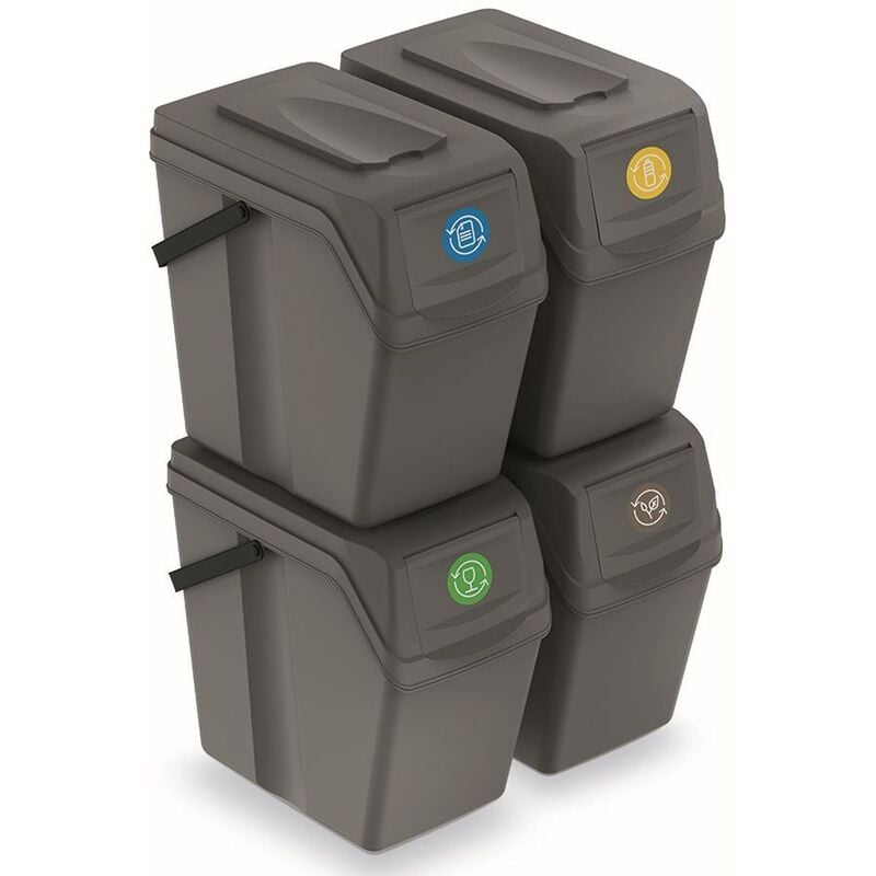 Prosperplast Lot de 4 cubes de recyclage 100 l Sortibox en plastique gris 4 x 25 l