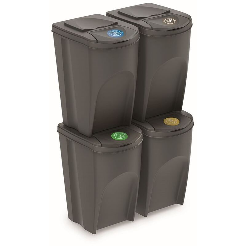 Keden - Lot de 4 bacs de recyclage Sortibox 140L Prosperplast Sortibox de couleur grise - Gris