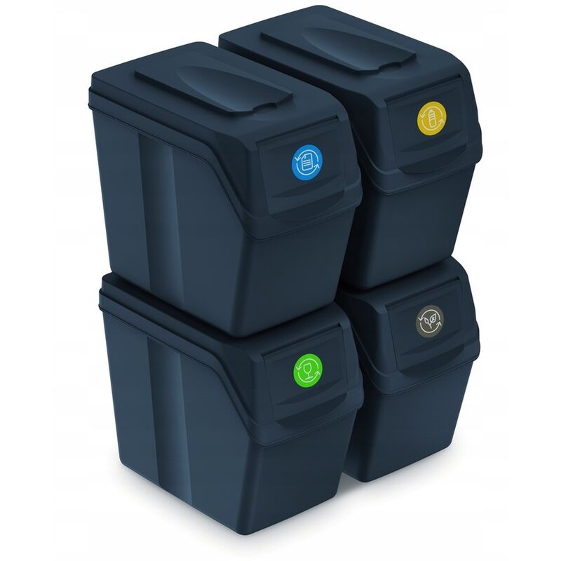 Prosperplast - Lot de 4 cubes de recyclage 80 l Sortibox en plastique anthracite 4 x 20 l - Anthracite