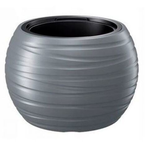 Prosperplast Maceta redonda con deposito 25L Maze de plastico en color gris piedra 39,6 (largo) x 39,6 (ancho) x 26 (altura) cm