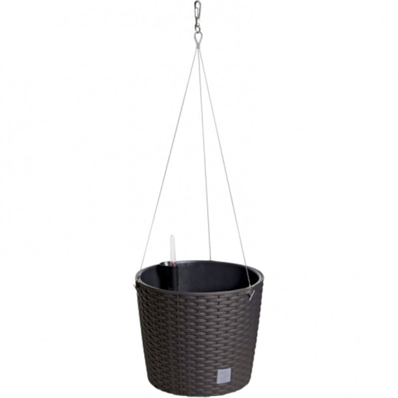 Pot rond avec crochet 8,9 litres Rato w en couleur ocre foncé avec plateau de plantation 25,6 x 25,6 x 25,6 x 21,9 cm - Ocre foncé