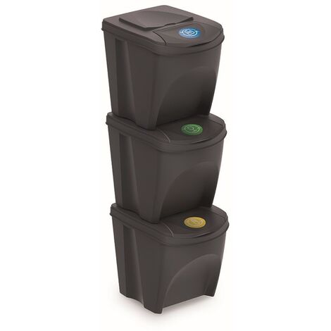 Prosperplast Set 3 poubelles de recyclage avec capacité de 60 litres en noir 39x23x33 cm - Noir