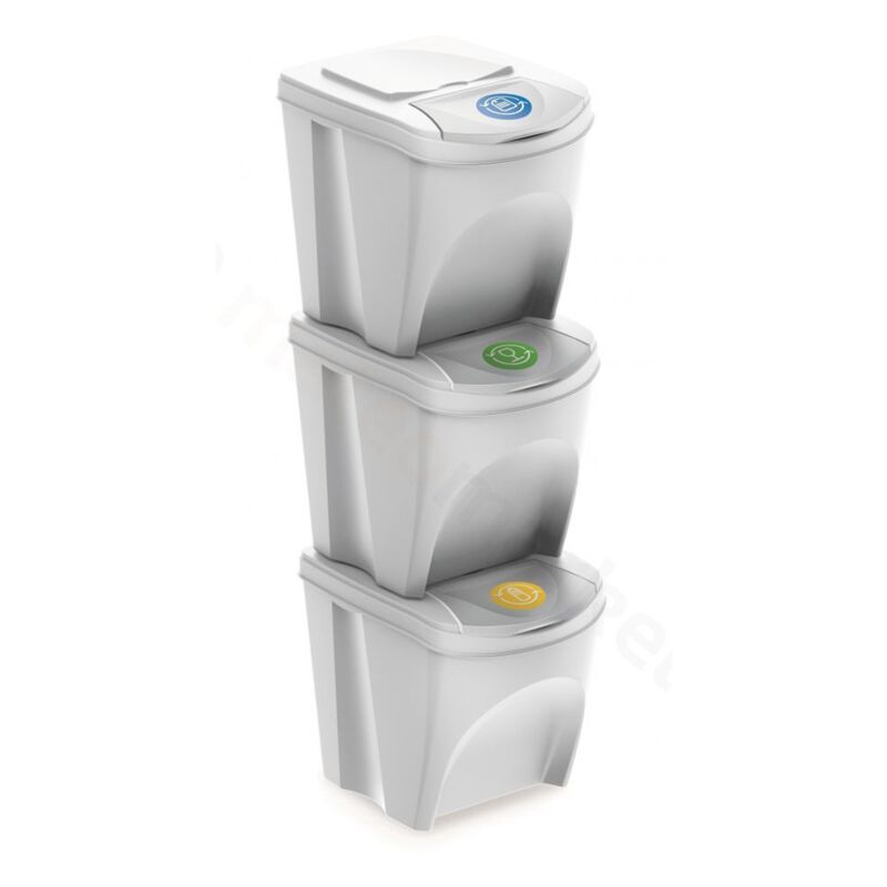 Prosperplast - Set 3 poubelles de recyclage avec capacité de 75 litres en blanc - Blanc