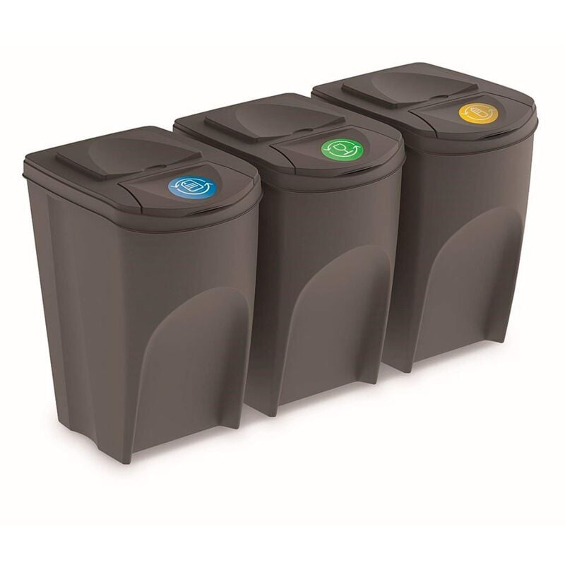 Prosperplast - Set de 3 bacs dede poubelles keden sortibox bac de recyclage, gris, volume 3x35L