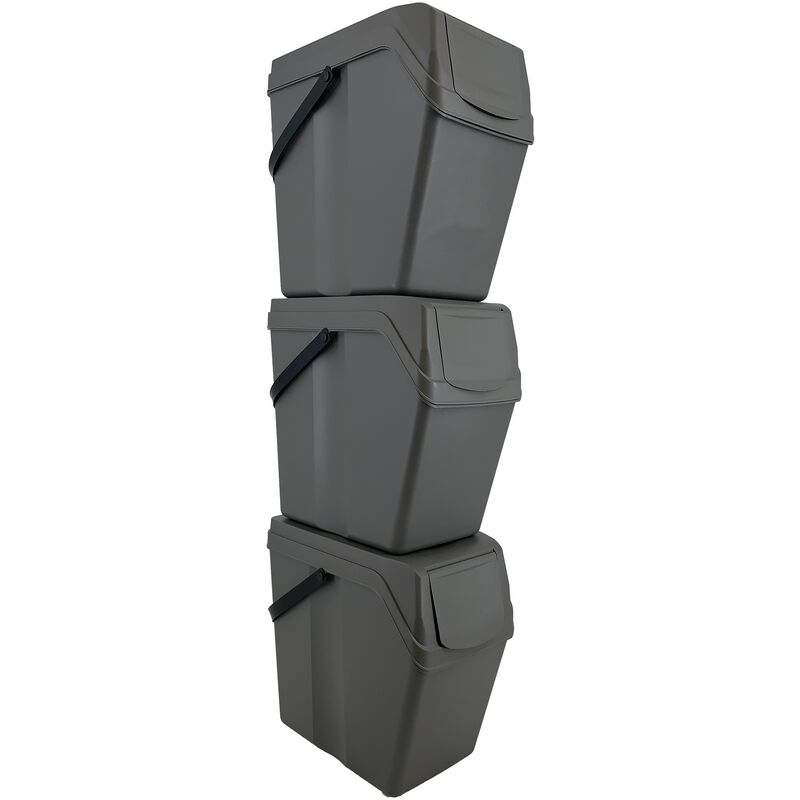 Prosperplast - Set 3 poubelles de recyclage avec capacité de 75 litres en gris - Gris
