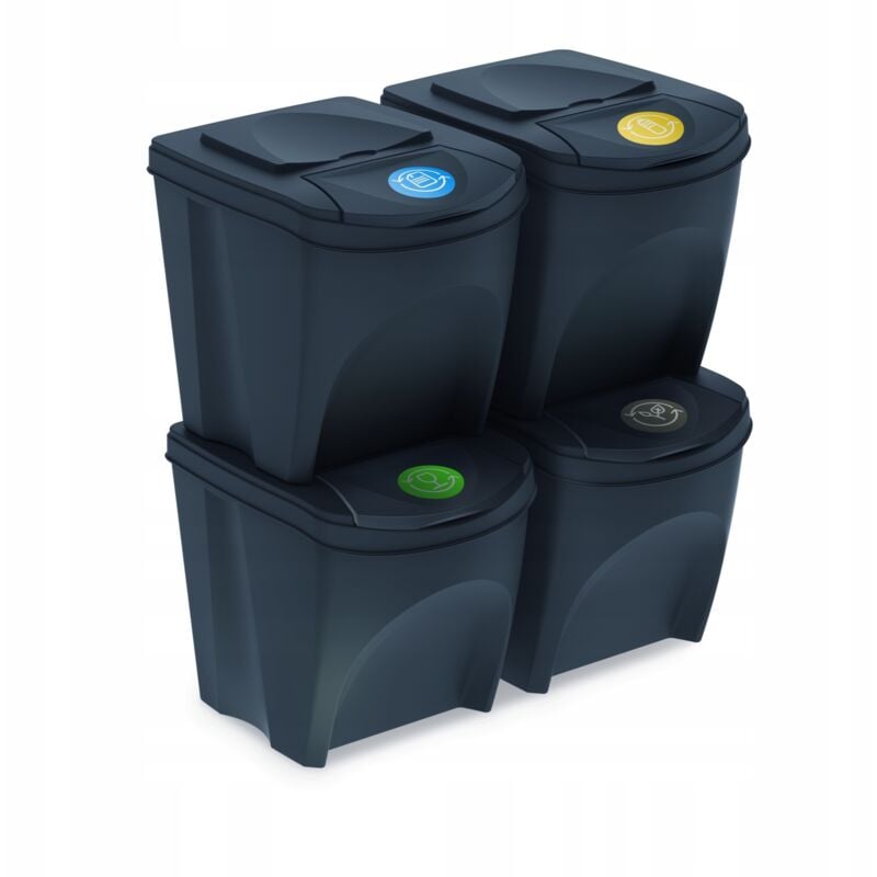 Keden - Lot de 4 poubelles de recyclage 100L Prosperplast Sortibox en plastique de couleur anthracite