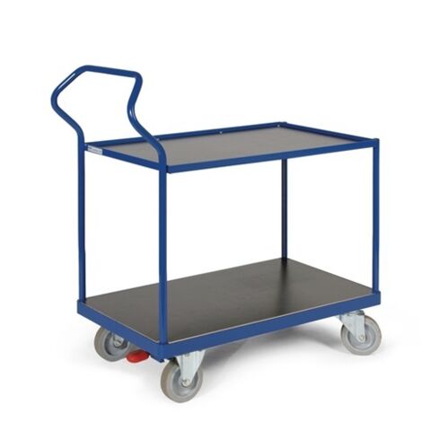 Protaurus ERGOTRUCK-Tischwagen mit 2 Ladeflächen und Schiebebügel 500kg Tragkraft 850x500mm Bordleiste oben