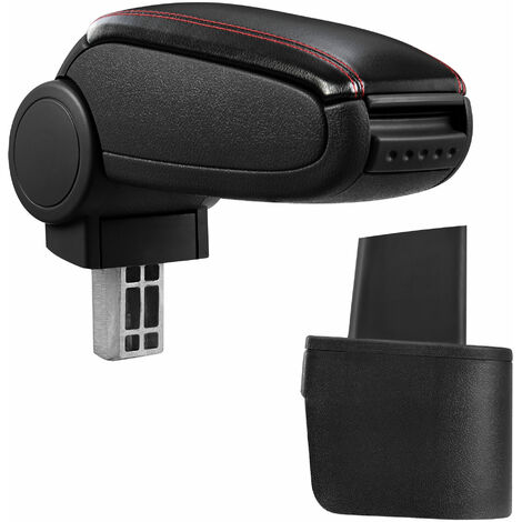 [pro.tec] Bracciolo centrale - Poggiabraccio con vano portaoggetti - imbottito - in similpelle - nero con cucitura rossa - Nissan Micra / 3. generazione (K12)