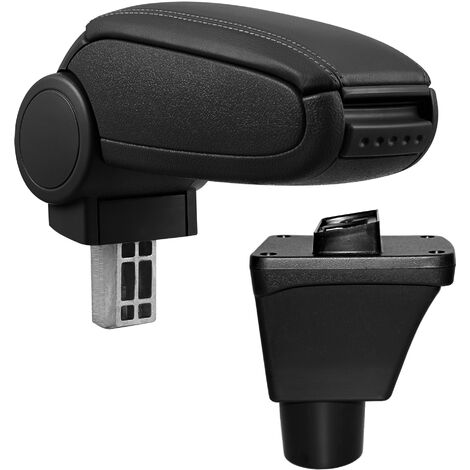 [pro.tec] Reposabrazos central para Ford Fiesta  - apoyabrazos con compartimento - a partir de 2017 - negro con costuras negras - piel sintética