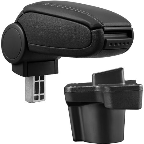 [pro.tec] Reposabrazos central para Mazda 2 (Tipo DJ, desde 2014) - apoyabrazos con compartimento - tapizado - polipiel - negro con costuras de color negro