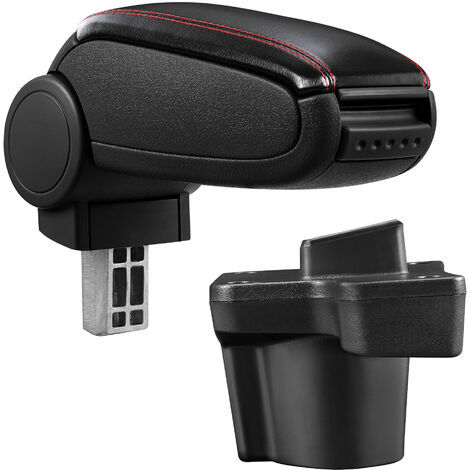 [pro.tec] Reposabrazos central para Mazda 2 (Tipo DJ, desde 2014) - apoyabrazos con compartimento - tapizado - polipiel - negro con costuras de color rojo