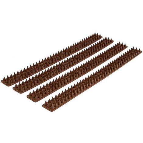 Protección Antipájaros 16x, 49 cm C/u, Espigas, 8m Total, Resistente, Color Marrón Oscuro para Vallas y Muros
