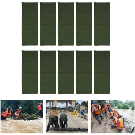 Protección contra inundaciones fabricada en poliéster 600D - Juego de 10 bolsas reutilizables de protección contra la intemperie (25x70cm, verde oscuro)