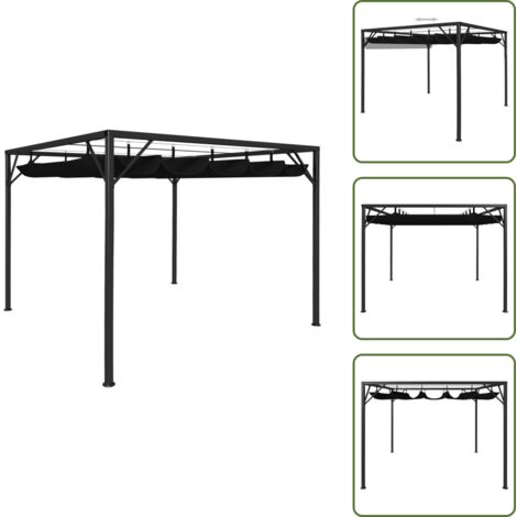 Protección contra rayos UV - vidaXL Cenador de jardín con tejado retráctil gris antracita 3x3 m - Estructura metálica