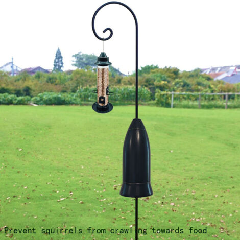 Protección para comederos y casitas colgantes para pájaros – Cúpula giratoria de 360° para ardillas – Plástico negro resistente – Dimensiones: 18 x 18 x 40,5 cm – Fácil montaje
