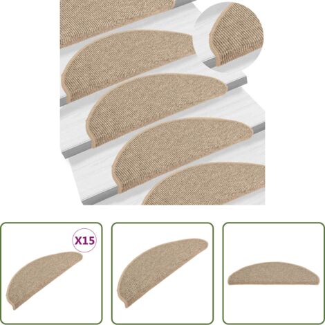 Protección para escaleras -  Felpudos para escaleras 15 uds 65x21x4 cm Beige oscuro Semicircular Grande
