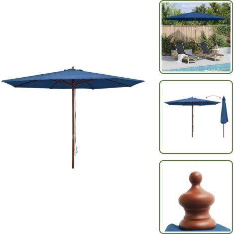 Protección solar - vidaXL Sombrilla de jardín con palo de madera azul 350 cm - Sombrilla con sistema de polea