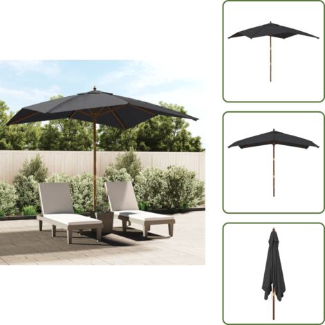 Protección solar - vidaXL Sombrilla de jardín con poste de madera negro 300x300x273 cm - Sombrilla con ventilación