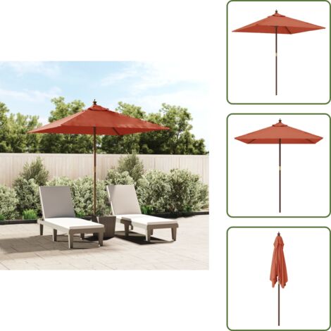Protección solar - vidaXL Sombrilla de jardín con poste de madera terracota 198x198x231cm - Sombrilla con salida de aire