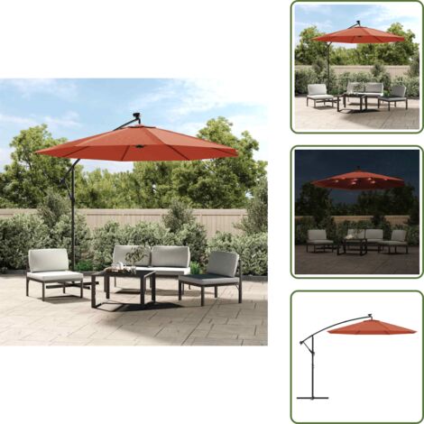Protección solar - vidaXL Sombrilla jardín voladiza con luces LED palo de acero terracota - Sombrilla terracota