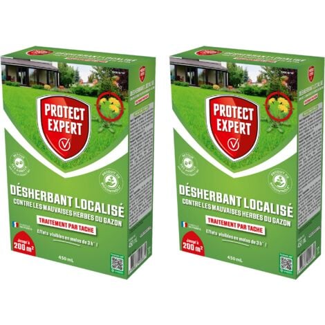 PROTECT EXPERT DG400X2 Désherbant Total Gazon Localisé contre les mauvaises herbes 2x450 ml Soit 400m² LiquideFormulation concentrée Action Express Non sélectif