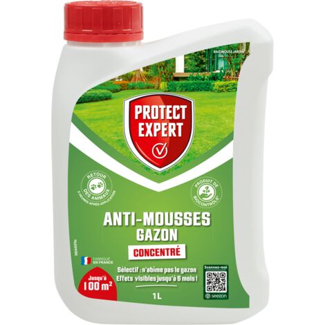 PROTECT EXPERT Anti-Mousses Gazon - 1L - Jusqu'à 100m² - Sélectif - Efficacité Longue Durée 6 Mois - Action Reverdissante Sur Le Gazon SOMOUS1S