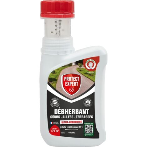 PROTECT EXPERT Désherbant Ultra Concentré - Cours Allées Terrasses - Agit Sous 3h - 400ml - Jusqu’à 177m² Traités - Bidon Auto Doseur PROCOURU400