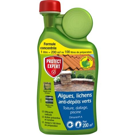 PROTECT EXPERT DIMA1N Algues Lichens | Anti-Dépôt Vert 1L | Jusqu'à 200 m² traités