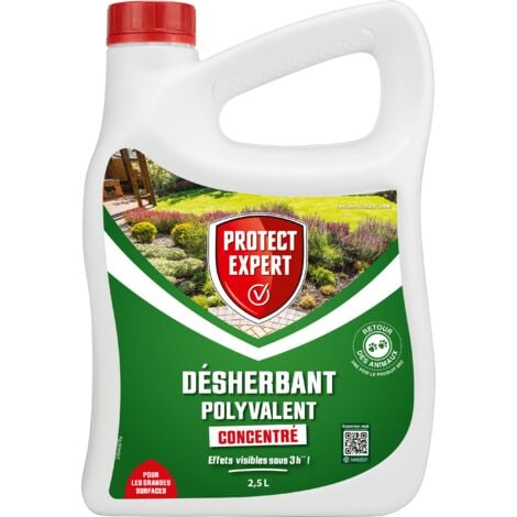 PROTECT EXPERT Désherbant Polyvalent Concentré - Effets Visibles En 3h - 2,5L - Jusqu’à 150m² Traités - Bidon Doseur PROHERBIO25N