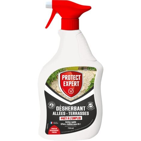 PROTECT EXPERT Pulvérisateur Désherbant - Prêt À L'Emploi - Cours Allées Terrasses - 750ml - Jusqu’à 7,5m² Traités PROCOURPAL750N