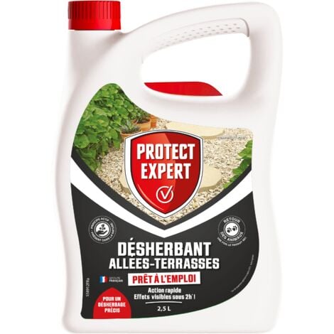 PROTECT EXPERT Pulvérisateur Désherbant - Prêt À L'Emploi - Cours Allées Terrasses - Effets Visibles En 2h - 2,5L - Jusqu’à 25m² Traités PROCOURPAL25N