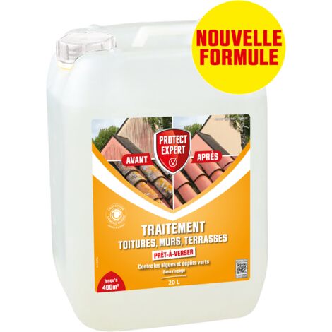 PROTECT EXPERT Traitement Terrasses Toitures & Murs - Contre Les Algues Lichens & Dépôts Verts - Prêt-À-Verser - 20L - Préventif & Curatif  AMTPL20N